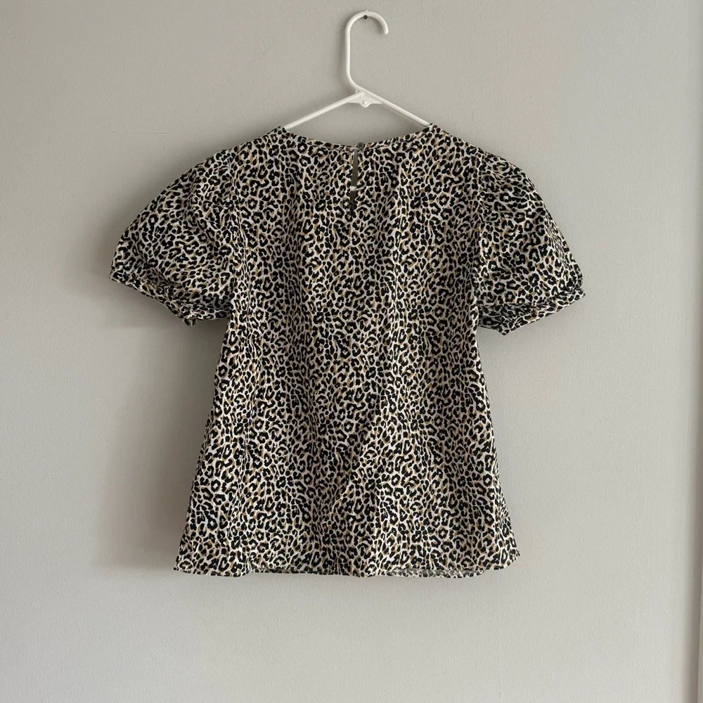 J Crew Leopard puff-sleeve top in stretch cotton poplin
